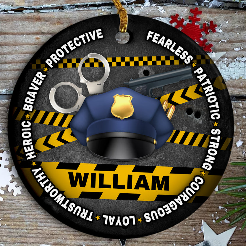 Personalized Name Police Officer Christmas Ornament Gifts For Men Women Fireman, Braver Protective Fearless Strong Courageous Loyal Trustworthy, Heroic, Police Academy Graduation Gifts