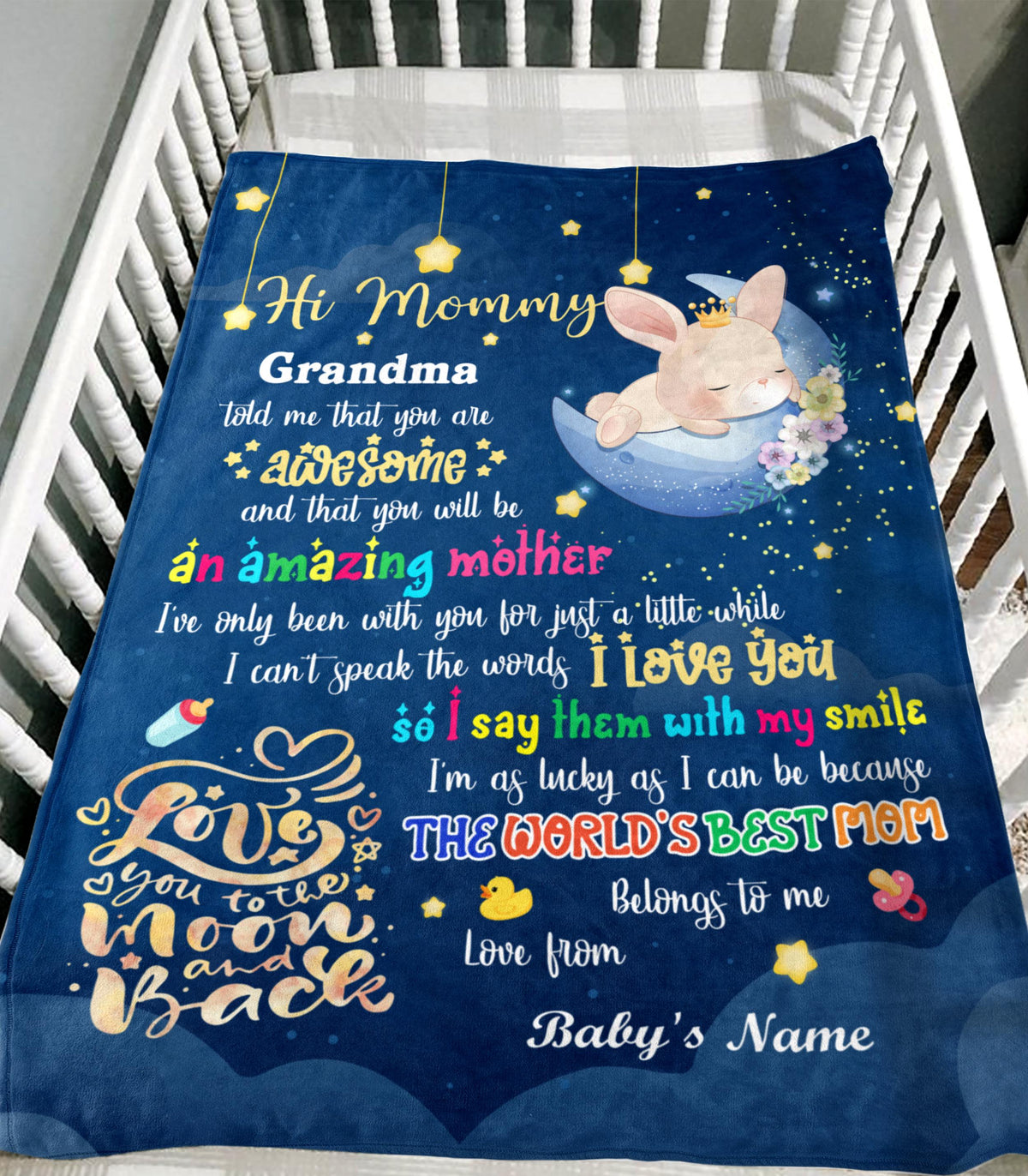 Personalized Blanket For Mom To Be From Baby Hi Mommy Grandma Told Me That Rabbit 1St Mother's Day Cute Sleeping Custom Name New Parents Gifts Fleece Sherpa Blanket For Birthday Mothers Day