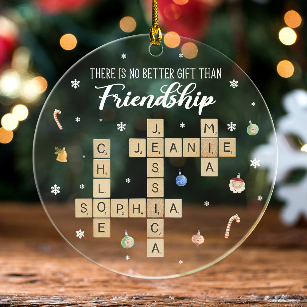 Friendship Acrylic Ornament, Personalized Scrabble Name Ornament, Custom Friends Gift, Christmas Clear Round Keepsake, Best Friend Gift
