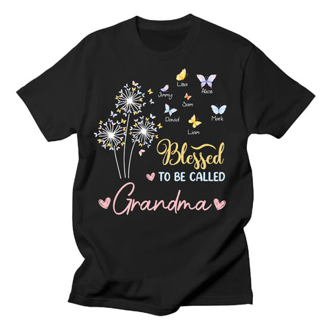 Personalized To My Mimi Gifts For Grandma Blessed To Be Called Grandma Butterflies And Dandelion T-Shirt Custom Names From Grandson For Mother's Day Birthday Christmas Customized Unisex Shirt