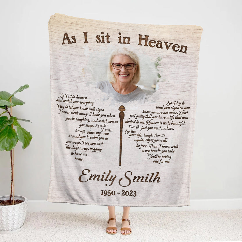 Sympathy Gifts, Personalized Memorial Blanket With Photo, Angel In Heaven As Sit In Heaven Dragonfly Floral Vintage With Photo, Loss Of Mom Dad Blanket, Fleece Sherpa, Funeral Gifts
