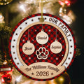 Personalized Ornament For Parents Grandparents Kids Grandkids Family Gifts Our Family Bauble Pawprint With Names Red Plaid Snowflake, Dog Lover Tree Decor Keepsake, Custom Names
