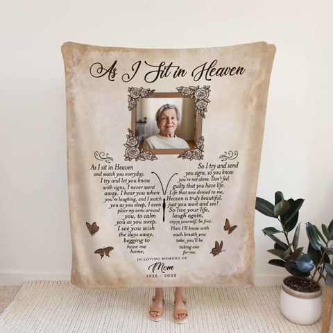 Personalized Memorial Blanket For Loss Of Mom Dad As I Sit In Heaven Loss Of Mother  Custom Name Upload Photo Remembrance Gifts Ideas In Loving Memory Fleece Sherpa Blanket