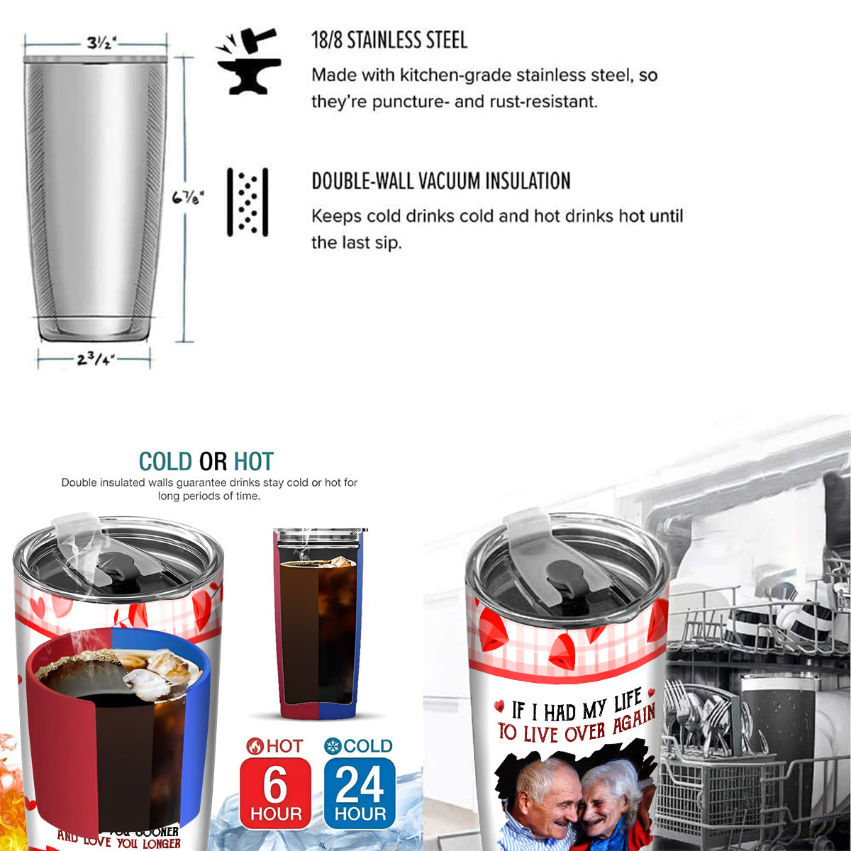 If I Had My Life To Live Over Tumbler Cup, "I’D Find Sooner And Love You Longer”, Personalized Tumbler, Gifts For Him Her Wife Husband 20oz With Lid Travel Cup, Gifts For Valentine