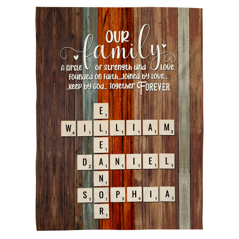 Faith Inspired Family Saying, Our Family A Circle Of Strength And Love Quote, Cozy Home Blanket, Personalized Name Blanket, Gifts For Mom Dad From Daughter Son Child
