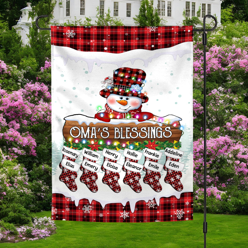 Grandma Gifts, Custom Omas Blessings Yard Banner, Custom Garden Flag, Winter Stocking Holiday Decoration, Holiday Red Plaid Yard Decor, Stockings Christmas Decor, Personalized Garden Flag, Gifts For Nana From Grandkids, Double Sided Outside Welcome Flag,