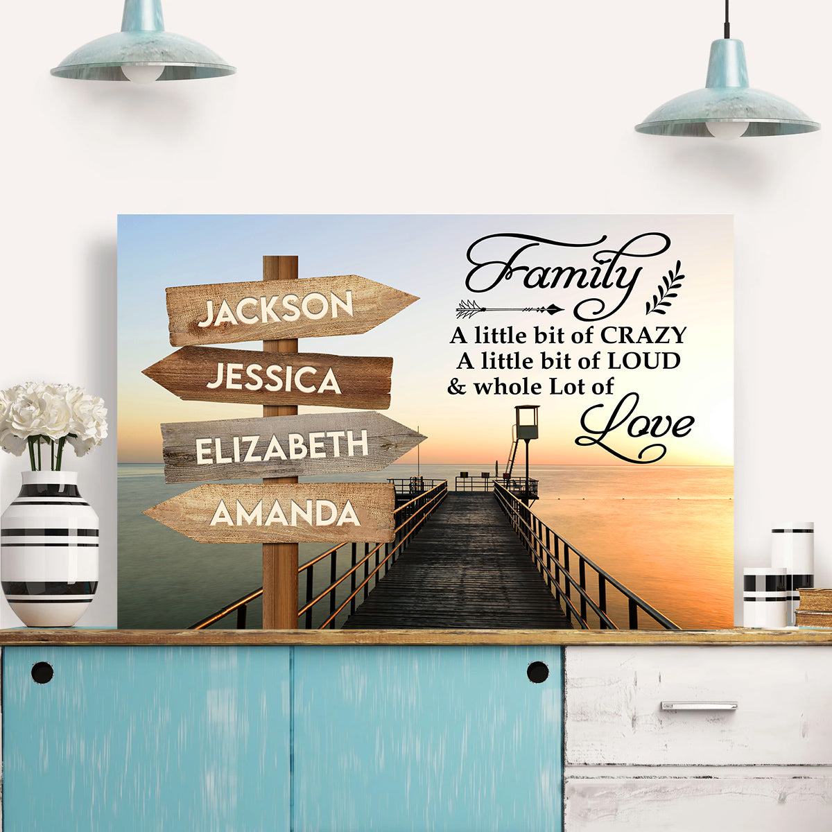 Family Gifts, Ocean Dock Family A Little Bit Of Crazy A Little Of Loud And Whole Lot Of Love Canvas Wall Art Gifts For Mom Dad, Poster Prints Home Decor, Family Wall Art, Gifts For Xmas