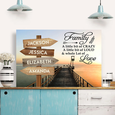 Family Gifts, Ocean Dock Family A Little Bit Of Crazy A Little Of Loud And Whole Lot Of Love Canvas Wall Art Gifts For Mom Dad, Poster Prints Home Decor, Family Wall Art, Gifts For Xmas