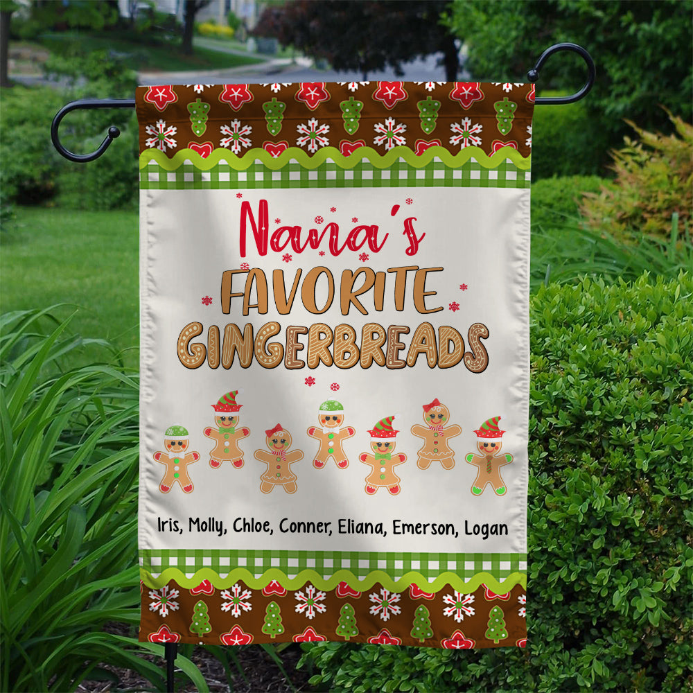 Grandma Gifts, Nanas Favorite Gingerbreads Custom Yard Flag, Personalized Kids Name Outdoor Banner, Christmas Home Decoration, Personalized Family Banner, Yard Decor, Personalized Garden Flag, Gifts For Nana From Grandkids, Double Sided Outside Welcome Fl