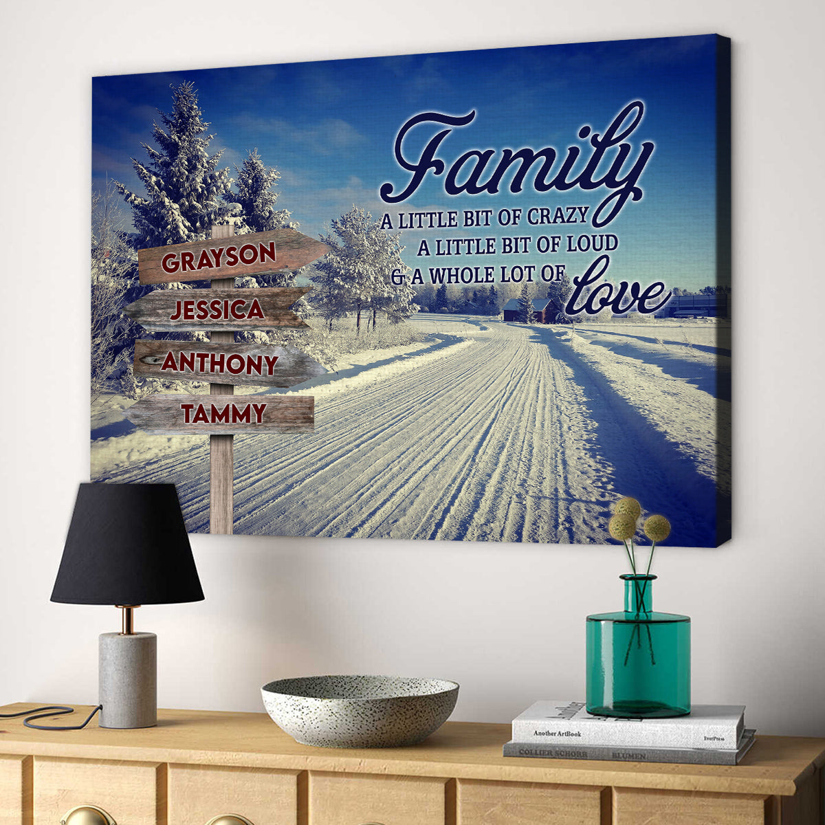 Family Gifts, Family A Little Bit Of Crazy A Little Bit Of Loud & A Whole Lot Of Love, Personalized Canvas Wall Art, Gifts For Mom Dad, Poster Prints Home Decor, Family Wall Art