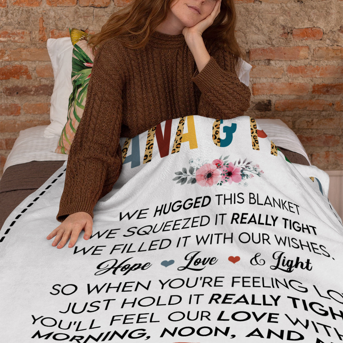 Grandma Gifts, Nana And Papa Blanket, Hugged And Squeezed Poem Message, Floral Border Artwork, Personalized Name, Personalized Blanket, Gifts For Nana From Grandkids, For Mother's Day