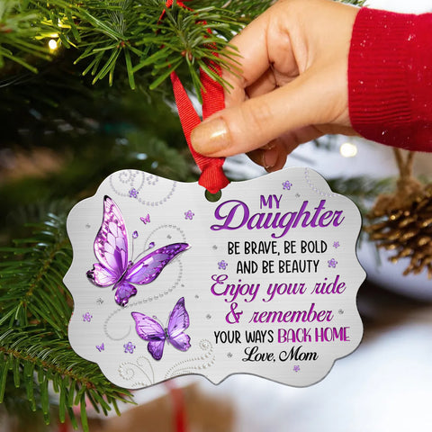 Purple Butterflies Remember Your Way Back Jewelry Style Printed Aluminum Ornament, Mom To Daughter Christmas Tree Ornament, Mom To Daughter Keepsake, Gifts For Girl From Mother