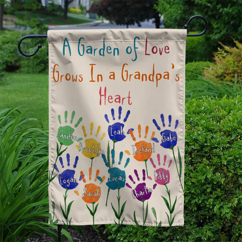 Grandma Gifts, A Garden Grows In Grandpas Heart Custom Banner, Custom Kids Names Garden Flag, Outdoor Flower Yard Decor, Home Floral Decoration, Handprint Decor, Personalized Garden Flag, Gifts For Nana From Grandkids, Double Sided Outside Welcome Flag, G