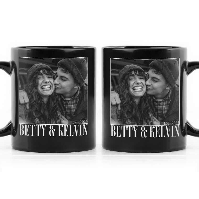 Couple Photo Mug, Personalized Name Custom Black White Photo, Romantic Matching Couple, Personalized Coffee Mug, Gifts For Him Her Honey,  Black Ceramic 11 15oz Cup, Gifts For Valentine