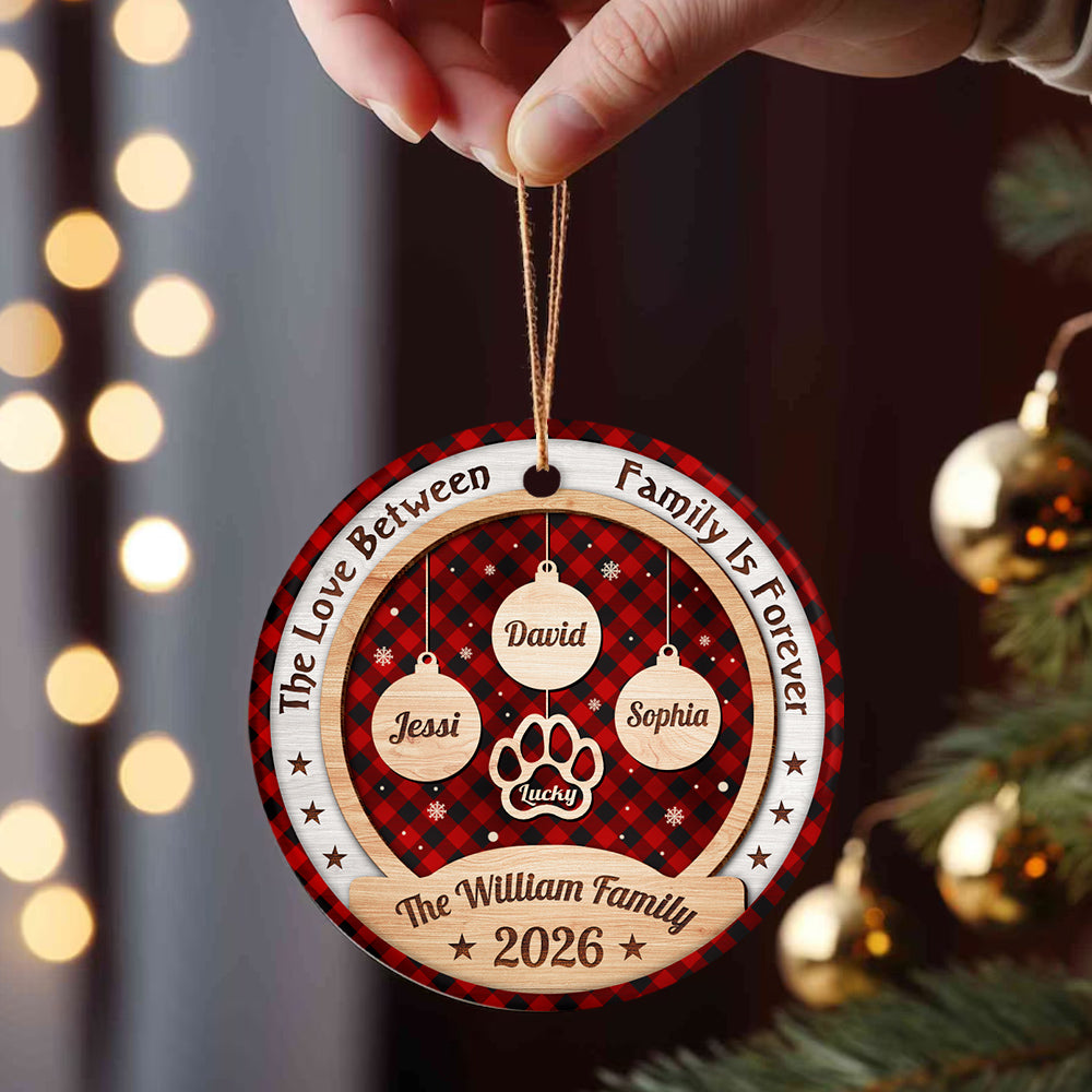 Personalized Ornament For Parents Grandparents From Kids Grandkids Family Gifts The Love Between Family Is Forever Wooden Theme Red Plaid, Pet Memorial Dog Decor, Christmas Tree Decor