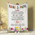 Grandma Gifts, Nana And Papa Blanket, Hugged And Squeezed Poem Message, Floral Border Artwork, Personalized Name, Personalized Blanket, Gifts For Nana From Grandkids, For Mother's Day