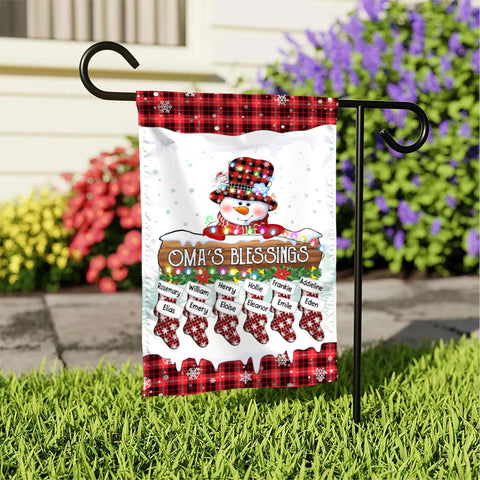Grandma Gifts, Custom Omas Blessings Yard Banner, Custom Garden Flag, Winter Stocking Holiday Decoration, Holiday Red Plaid Yard Decor, Stockings Christmas Decor, Personalized Garden Flag, Gifts For Nana From Grandkids, Double Sided Outside Welcome Flag,