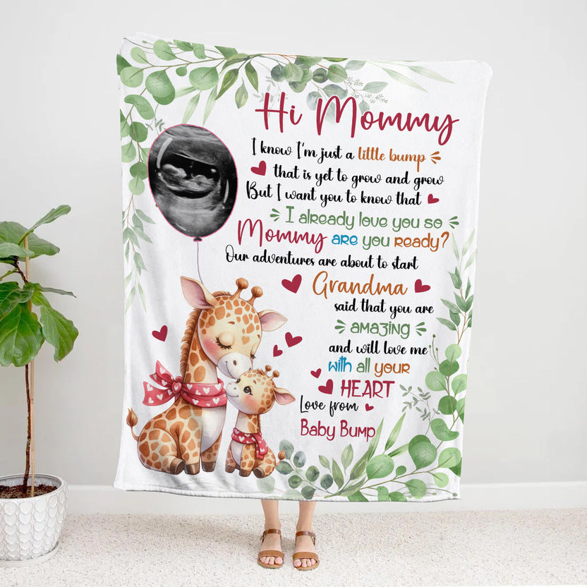 Mom To Be Gifts, I Already Love You Leaf Mommy Baby Giraffe With Balloon Green Leaf, Personalized Blanket, Gifts For New Mom