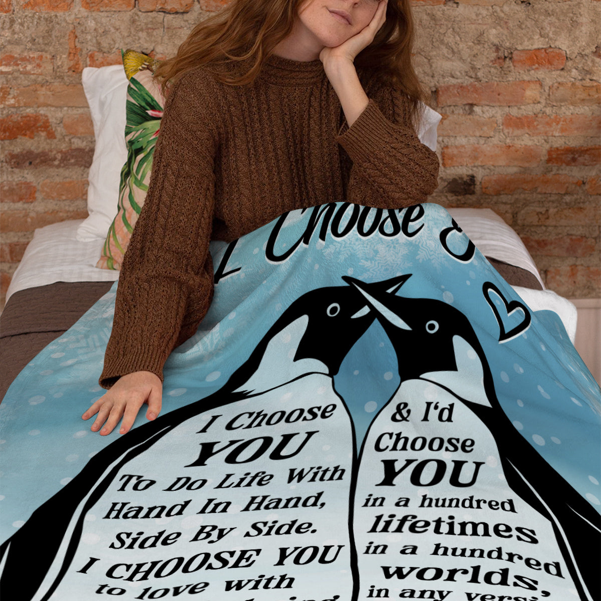 Mr And Mrs Gifts, Penguin Couple Silhouette Vintage I'd Find You & I'd Choose You, Personalized Blanket, Gifts For Him Her Honey, Custom Fleece Sherpa Blanket For Valentine Anniversary