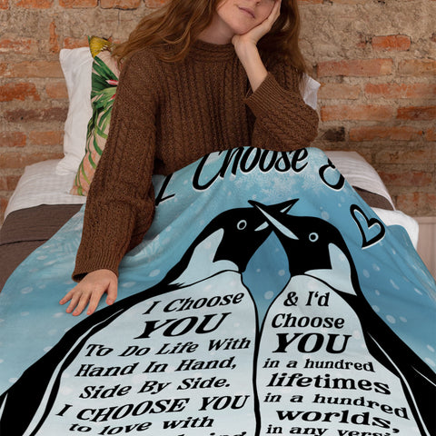 Mr And Mrs Gifts, Penguin Couple Silhouette Vintage I'd Find You & I'd Choose You, Personalized Blanket, Gifts For Him Her Honey, Custom Fleece Sherpa Blanket For Valentine Anniversary