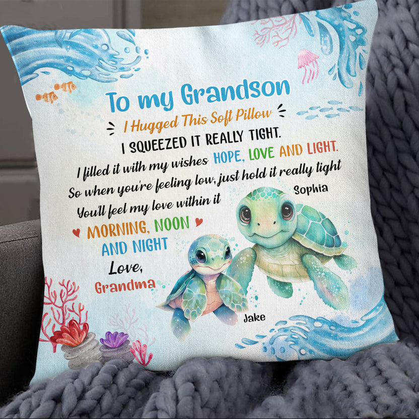 Personalized Square Pillow For Grandkids From Nana Gifts For Granddaughter When You're Feeling Low Just Hold It Really Tight Cute Turtle Custom Name Double Sided Sofa Couch Cushion On Birthday