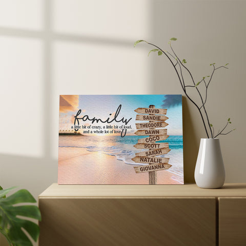 Gifts For Family, Family A Little Bit Of Crazy Street Sign Beach Printed , Personalized Canvas Wall Art, Gifts For Mom Dad, Poster Prints Home Decor, Family Wall Art, Gifts For Birthday