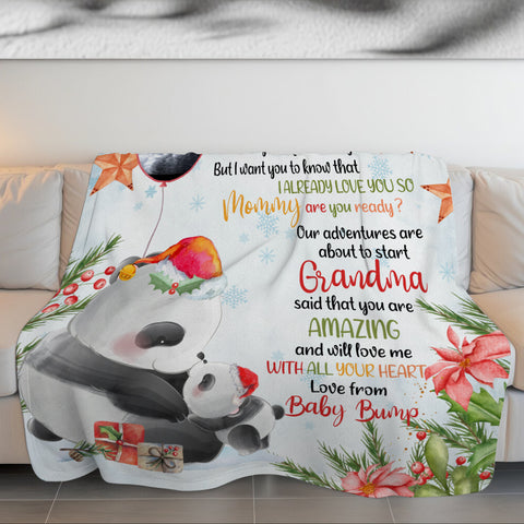 Personalized Panda Christmas Baby Blanket, Custom Photo Ultrasound Baby Bump Gifts For New Mom New Dad Wife, Christmas Fleece Sherpa Blanket Expecting Parents Gifts For Mom To Be,
