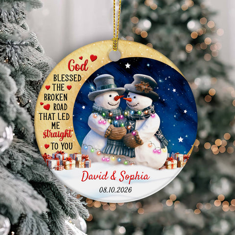 God Blessed The Road That Led Me To You Cute Couple Crescents Moon, Personalized Name Christmas Ornament For Couples, Christmas Tree Decoration, Personalized Ornament, Gifts For Him Her
