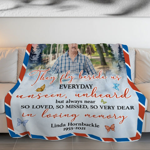 Bereavement Gifts Ideas, Personalized Memorial Blanket With Photo, Those Love Dont Go Away They Fly Beside Us, Loss Of Mom Dad Blanket, Fleece Sherpa, Bereavement Gifts For Anniversary
