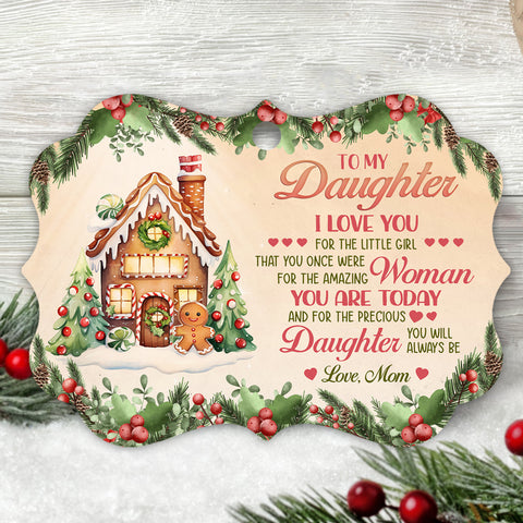 Cookie House Precious Daughter, Mom To Daughter Gingerbread House Aluminum Ornament, Christmas Tree Holiday Decoration, To My Daughters Keepsake Ornament, Gifts For Girl