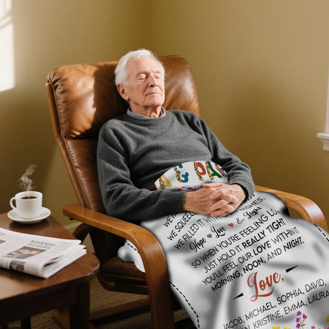 Grandma Gifts, Nana And Papa Blanket, Hugged And Squeezed Poem Message, Floral Border Artwork, Personalized Name, Personalized Blanket, Gifts For Nana From Grandkids, For Mother's Day
