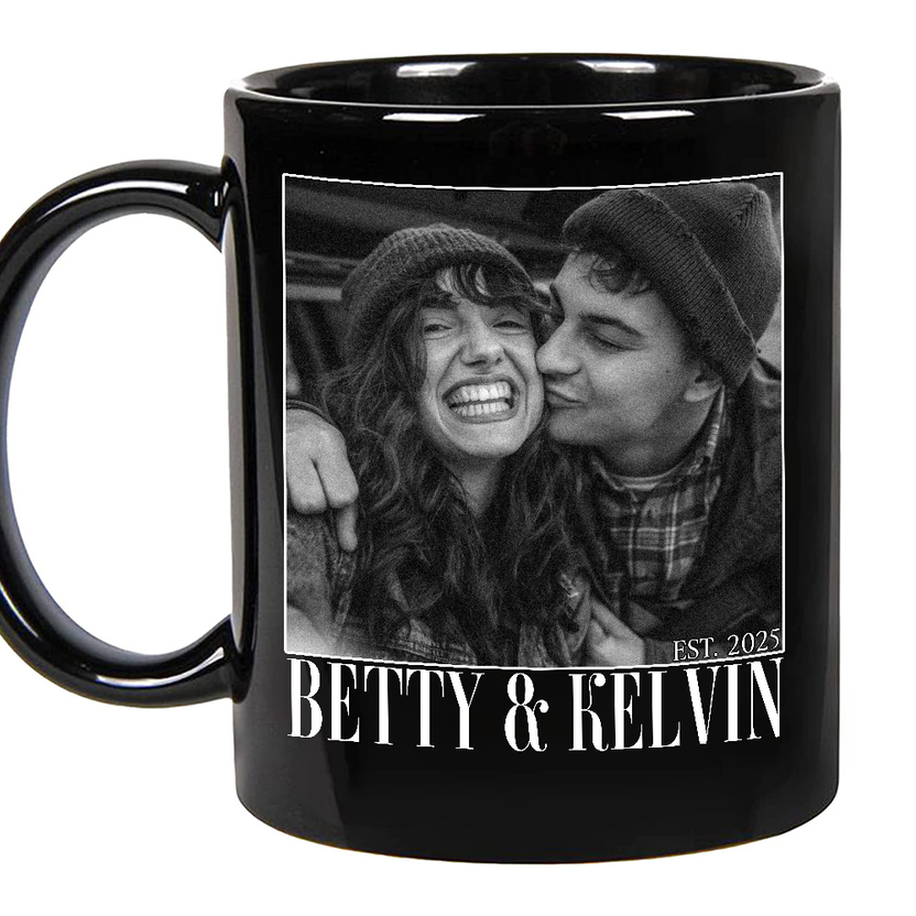 Couple Photo Mug, Personalized Name Custom Black White Photo, Romantic Matching Couple, Personalized Coffee Mug, Gifts For Him Her Honey,  Black Ceramic 11 15oz Cup, Gifts For Valentine