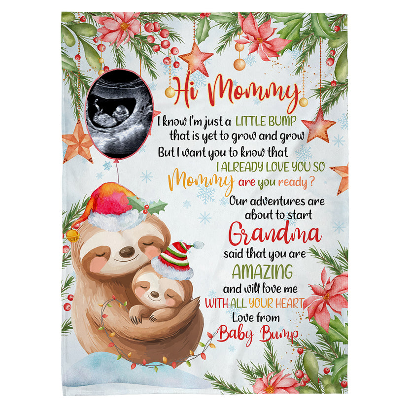Personalized Sloth Pregnancy Announcement Fleece Sherpa Blanket, Ultrasound Baby Bump Gifts For New Mom New Dad, Meaningful Baby Reveal Keepsake, Expecting Parents Christmas Presents