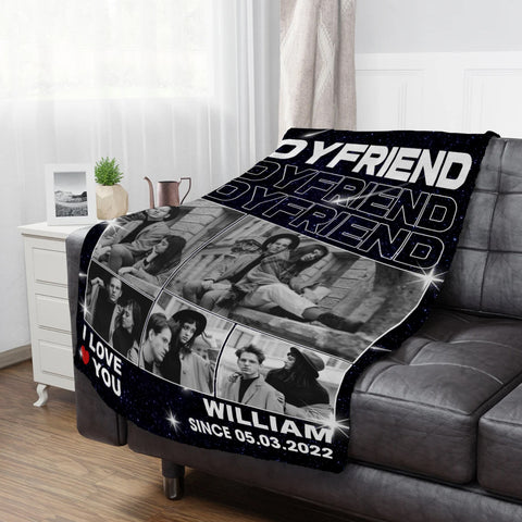 Gifts For Couple, Boyfriend Photo Collage Blanket, Personalized Name And Year, Black With Multiple Photos Gifts For Him Her Fleece Sherpa Blanket Valentine Anniversary