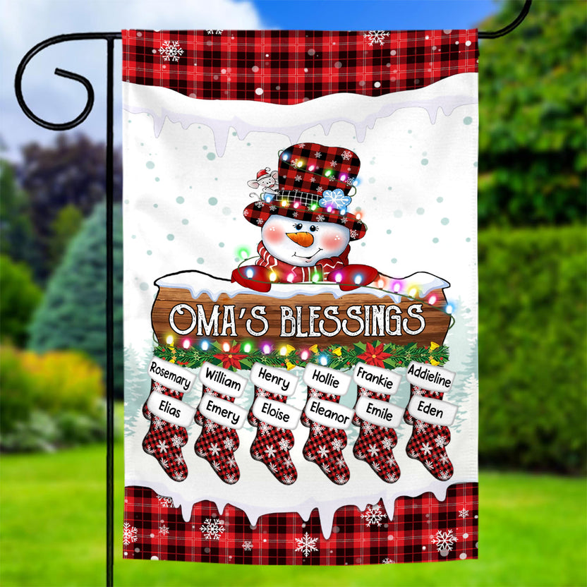 Grandma Gifts, Custom Omas Blessings Yard Banner, Custom Garden Flag, Winter Stocking Holiday Decoration, Holiday Red Plaid Yard Decor, Stockings Christmas Decor, Personalized Garden Flag, Gifts For Nana From Grandkids, Double Sided Outside Welcome Flag,
