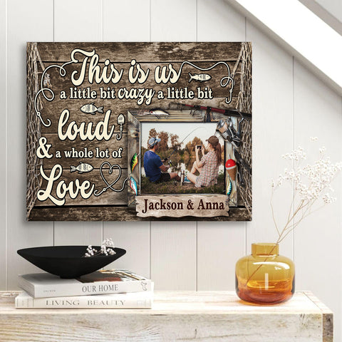 Personalized Name Fishing Canvas Artwork, A Little Bit Loud & A Whole Lot Of Love Phrase, Country Cabin Theme Decor, Personalized Canvas Wall Art, Gifts For Him Her  Poster Prints