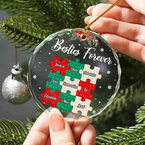 Personalized Besties Forever Glass Ornament, Custom Puzzle Piece Friends Ornament, Best Friend Christmas Gift, Name Glass Keepsake
