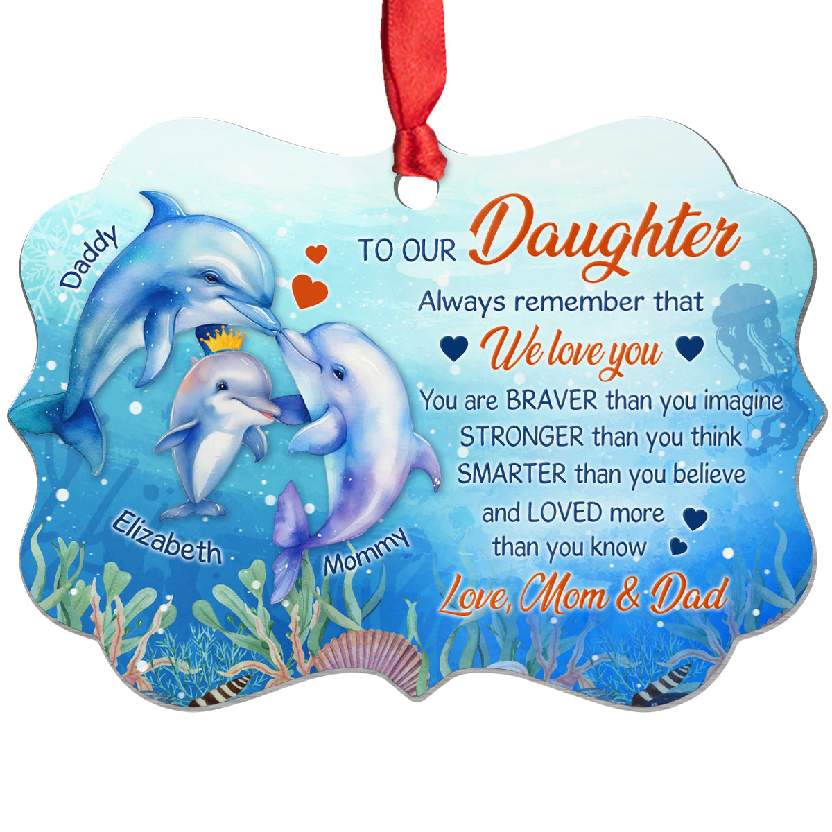Daughter Gifts, Ocean Fish Family You Are Braver Than You Imagine Medallion Aluminum Ornament For Girls Babies From Mom Dad Parents, Xmas Tree Decor, Gifts For Birthday Holiday Winter