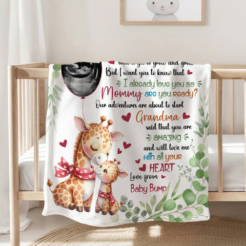 Mom To Be Gifts, I Already Love You Leaf Mommy Baby Giraffe With Balloon Green Leaf, Personalized Blanket, Gifts For New Mom