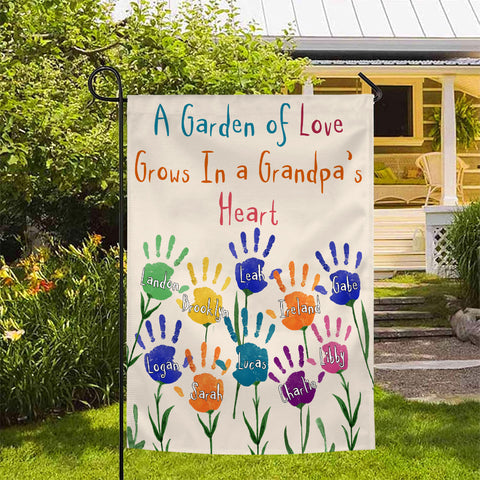 Grandma Gifts, A Garden Grows In Grandpas Heart Custom Banner, Custom Kids Names Garden Flag, Outdoor Flower Yard Decor, Home Floral Decoration, Handprint Decor, Personalized Garden Flag, Gifts For Nana From Grandkids, Double Sided Outside Welcome Flag, G