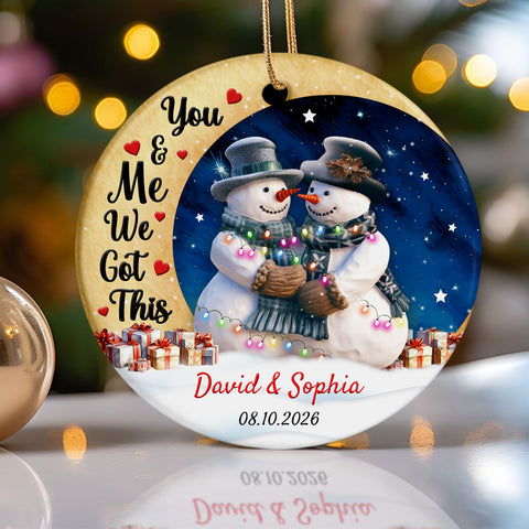 You & Me Cute Couple Crescent Moon, Custom Ceramic Christmas Ornament, Personalized Name Winter Family Theme, Tree Hanging Decor, Couple Keepsake, Personalized Christmas Ornament Gifts