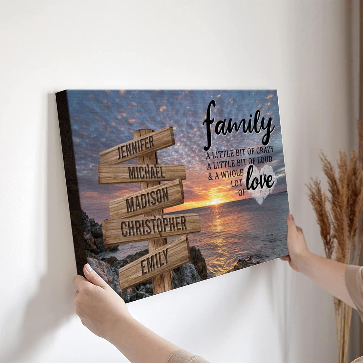 Personalized Canvas Wall Art For Mom Dad Grandma From Kids Grandkids Wooden Signs A Little Crazy Loud Custom Multi Name Poster Prints Home Decor Fun Family Gifts For Mom Dad On Birthday