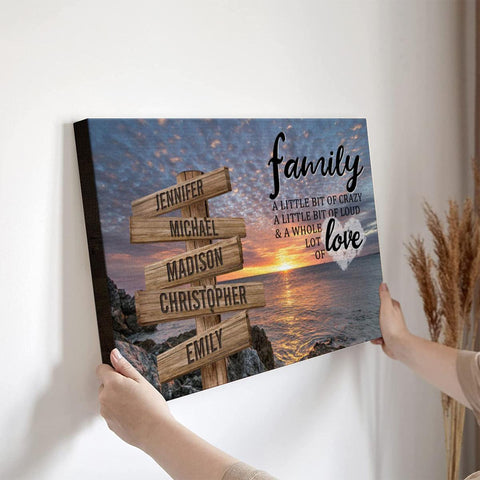 Personalized Canvas Wall Art For Mom Dad Grandma From Kids Grandkids Wooden Signs A Little Crazy Loud Custom Multi Name Poster Prints Home Decor Fun Family Gifts For Mom Dad On Birthday