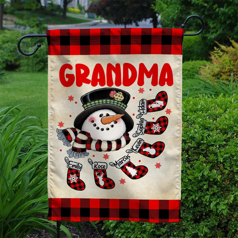 Grandma House Flag, Custom Christmas Grandkids Names Banner, Plaid Stockings Winter Outdoor Decor, Holiday Yard Decor, Grandma Christmas Garden Banner,  Gifts For Nana From Grandkids