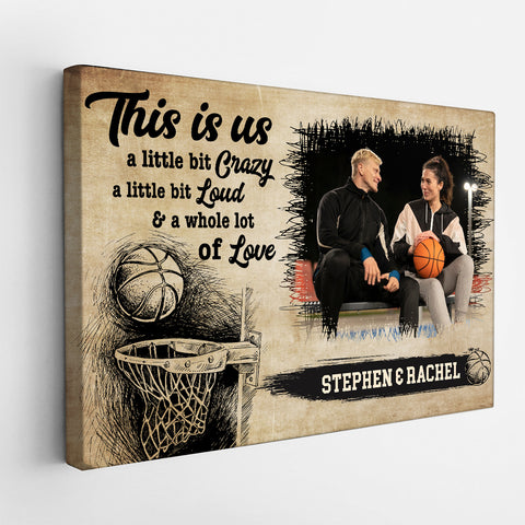 Personalized Name Couple Basketball Canvas Wall Art, A Little Bit Loud & A Whole Lot Of Love Quote Decor, Athletic Theme Print Canvas Wall Art, Gifts For Him Her Poster Prints Decor