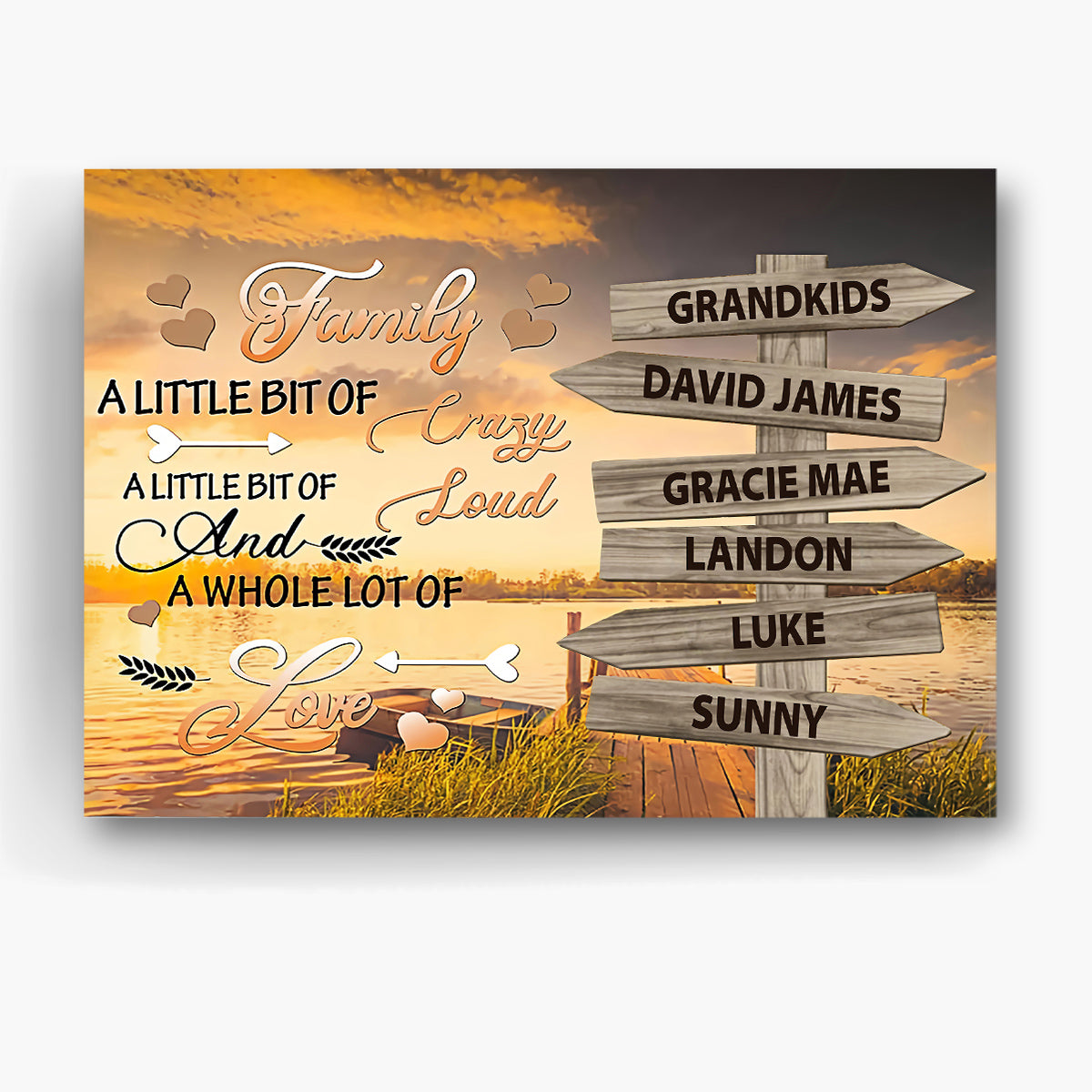 Family Gifts, Family A Little Crazy Loud And Lot Love Street Signs Wooden Sunset, Personalized Canvas Wall Art, Gifts For Mom Dad, Poster Prints Home Decor, Family Wall Art For Xmas