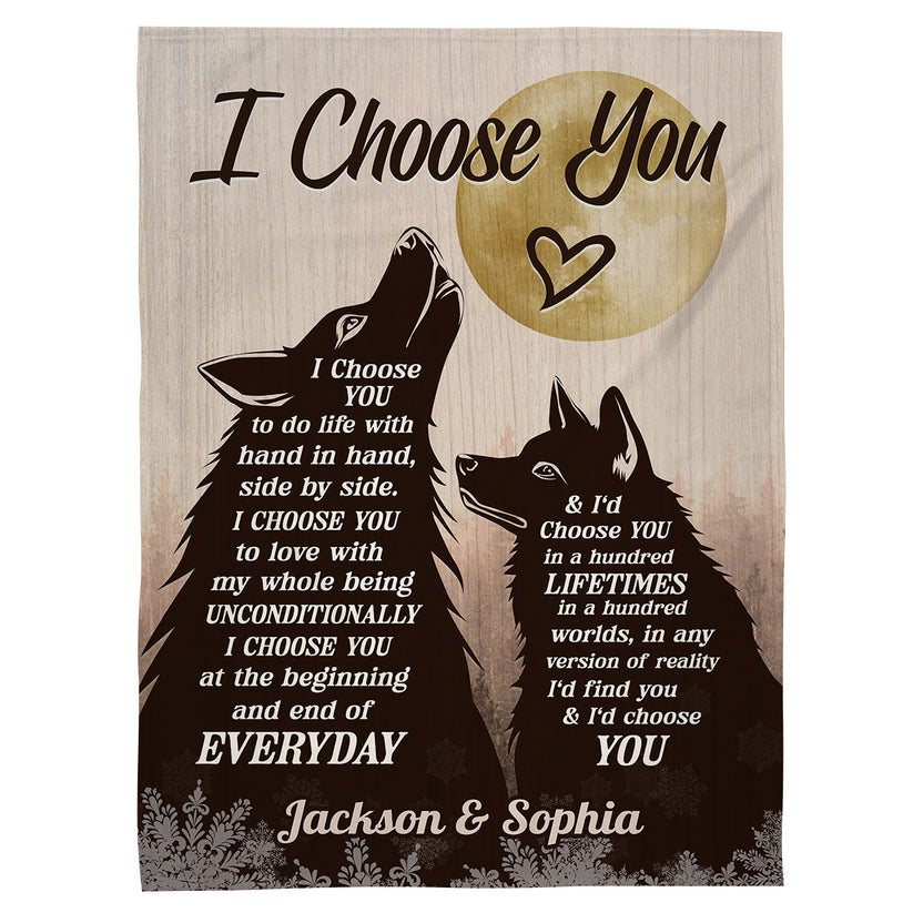 Cute Couple Gifts, Wolf Couple Silhouette Vintage I'd Find You & I'd Choose You, Personalized Blanket For Him Her Honey, Custom Fleece Sherpa Blanket, Gifts For Valentine Anniversary