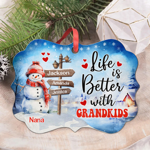 Gifts For Grandma, Cute Xmas Winter Street Sign Life Is Awesome With Grandkids, Personalized Christmas Ornament, Gifts For Nana From Grandkids, Xmas Tree Hanging Medallion Aluminum
