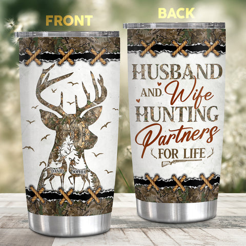 Personalized Tumbler For Him Her From Darling Husband And Wife Hunting Partners For Life Deer Hunting Camo With Image Custom Name 20oz With Lid Travel Cup Birthday