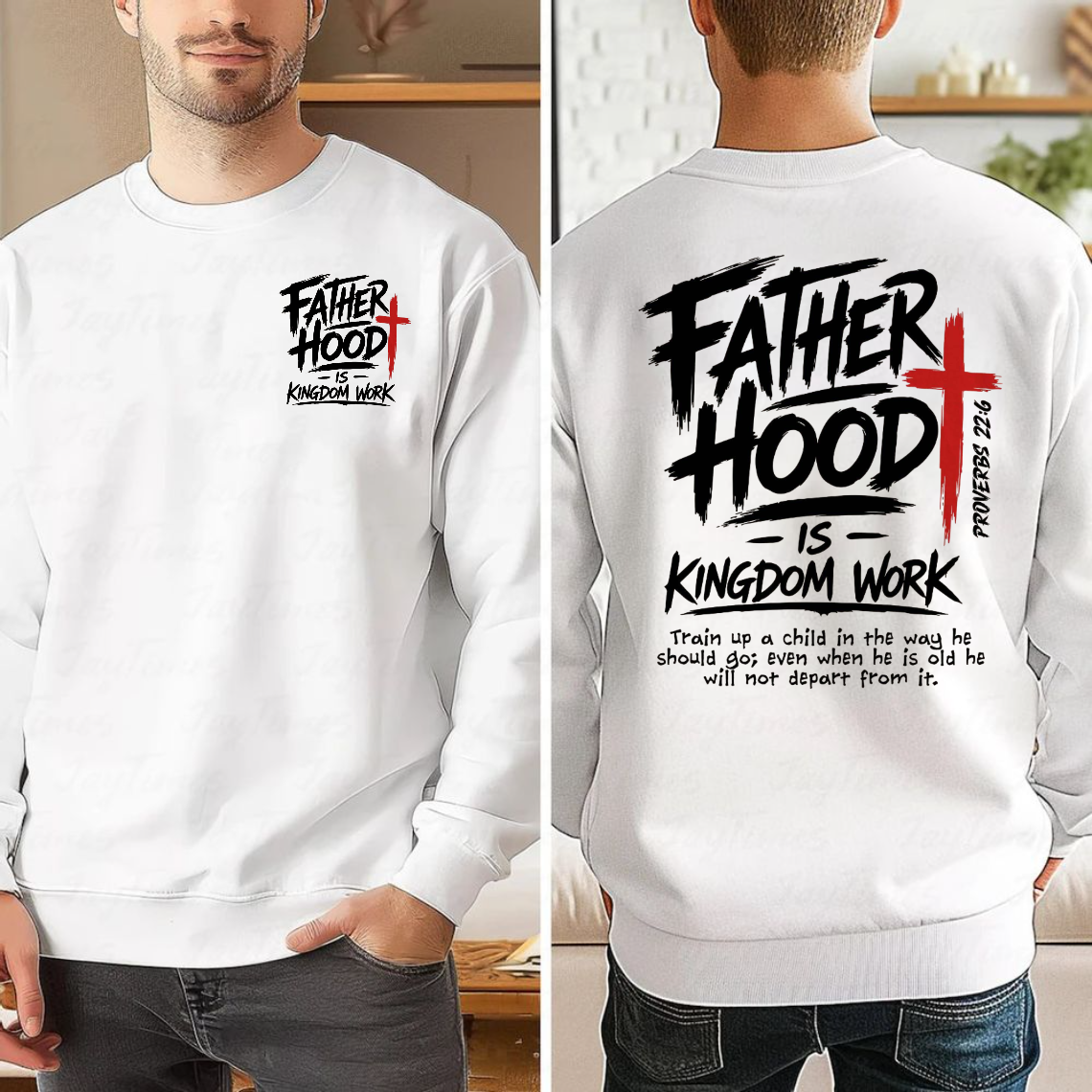 Christian Dad Shirt 2 Sides, Fatherhood Is Kingdom Work T Shirt, Proverbs 22:6 Tee, Faith Based Hoodie, Fathers Day Gift, Christian Streetwear, Unisex Regular Fit Crewneck Tee, Classic Streetwear
